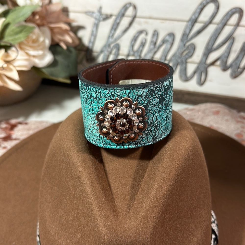 Leather western concho bracelet